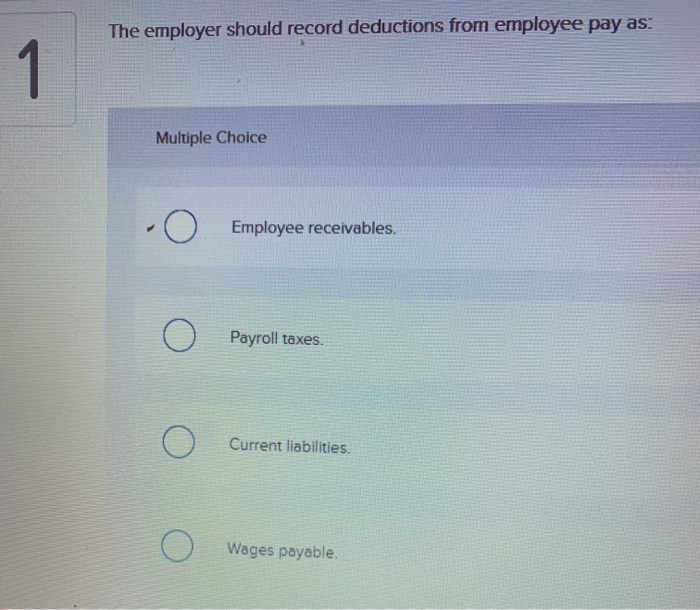 The employer should record deductions from employee pay as: